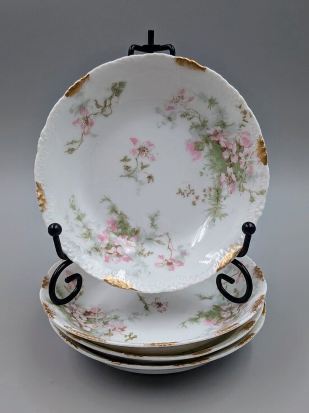 Set of 4 Antique Theodore Haviland Limoges Berry Bowls - Pink Floral Pattern